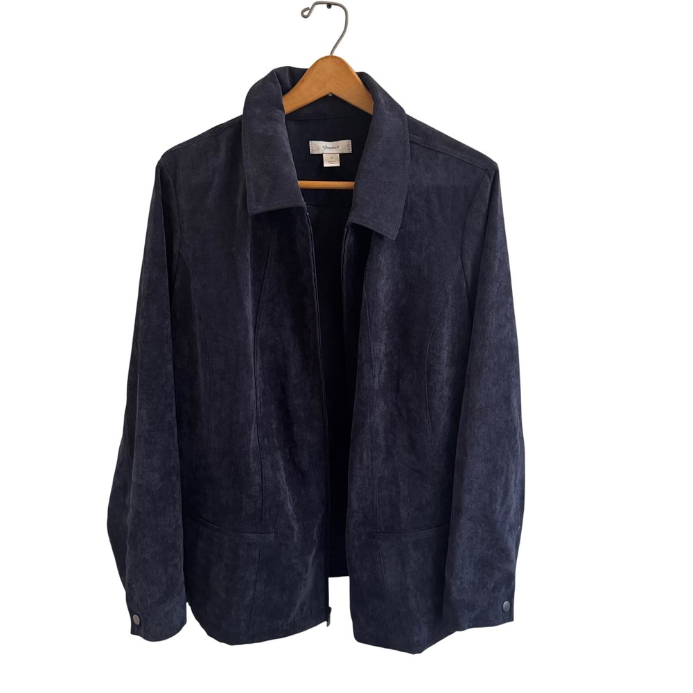 CJ Banks Womens 3X Navy Blue Faux Suede Zip Front Jacket Lightweight Plus Size